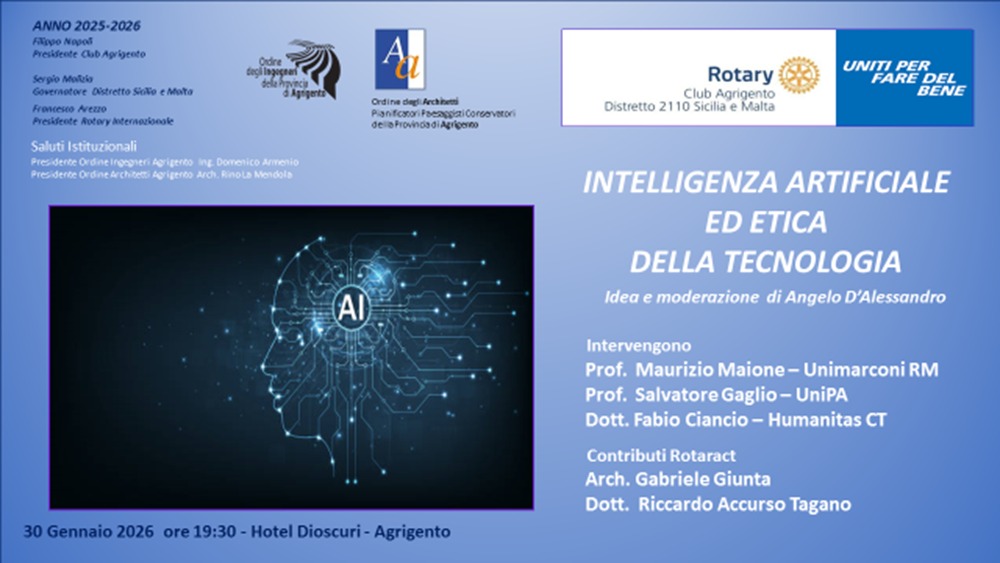 Al momento stai visualizzando Convegno su ” Intelligenza artificiale ed etica della tecnologia” 30/01/2026